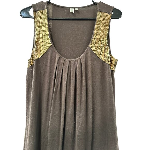 🌸3/$15🌸Dark Brown with Gold Sequin Accent Shoulders Sleeveless Blouse sz M - Picture 3 of 4
